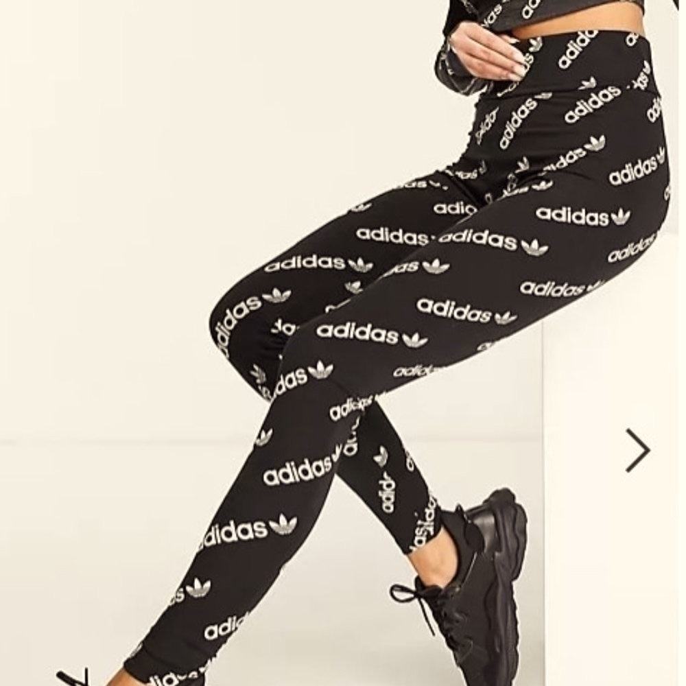 NWT Adidas Black & White Logo Spell Out leggings Size XS